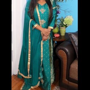 Teal long indian anarkali dress
